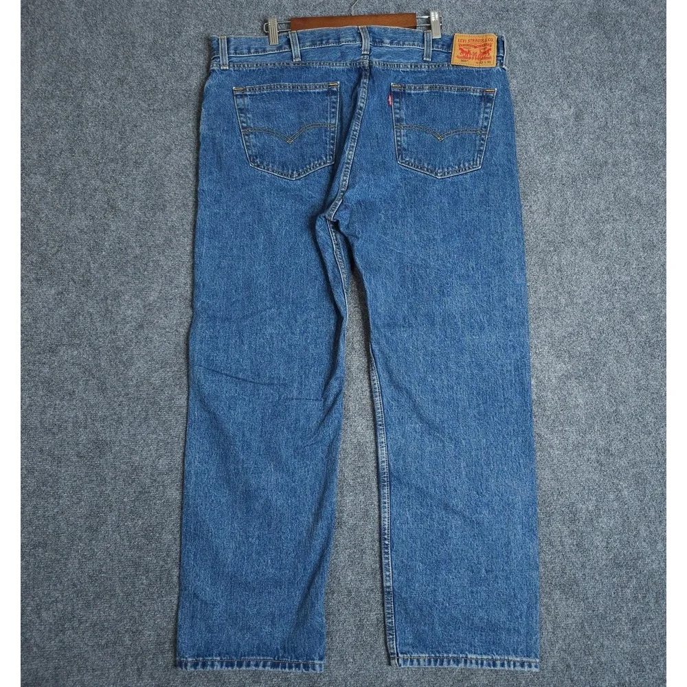 Levis 505 Jeans Mens 42x30 Blue Denim Regular Fit Straight Leg Dark Stretch